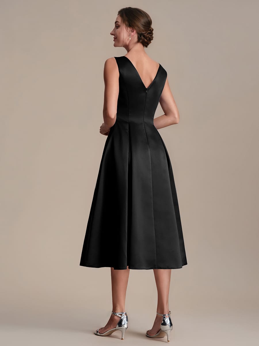 Satin Sleeveless Ball-Gown Dress #color_Black