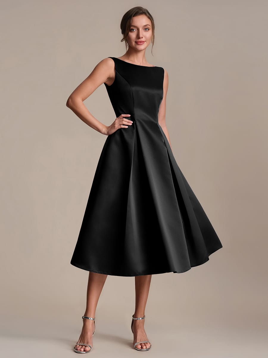 Satin Sleeveless Ball-Gown Dress #color_Black