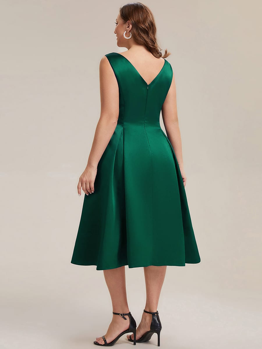Satin Sleeveless Ball-Gown Dress #color_Dark Green