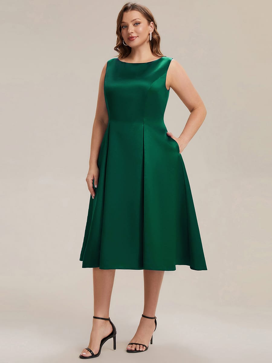 Satin Sleeveless Ball-Gown Dress #color_Dark Green