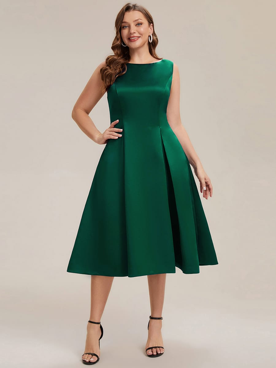 Satin Sleeveless Ball-Gown Dress #color_Dark Green