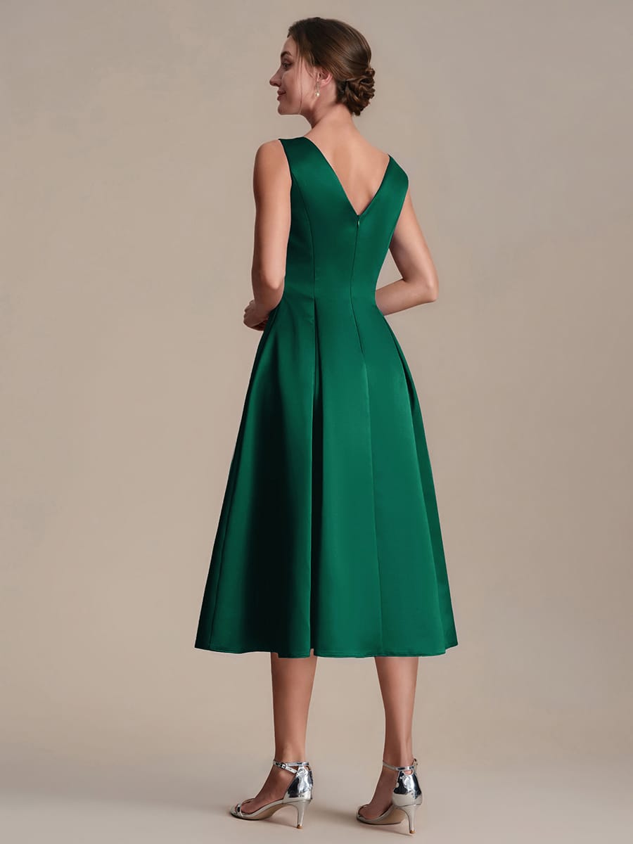 Satin Sleeveless Ball-Gown Dress #color_Dark Green