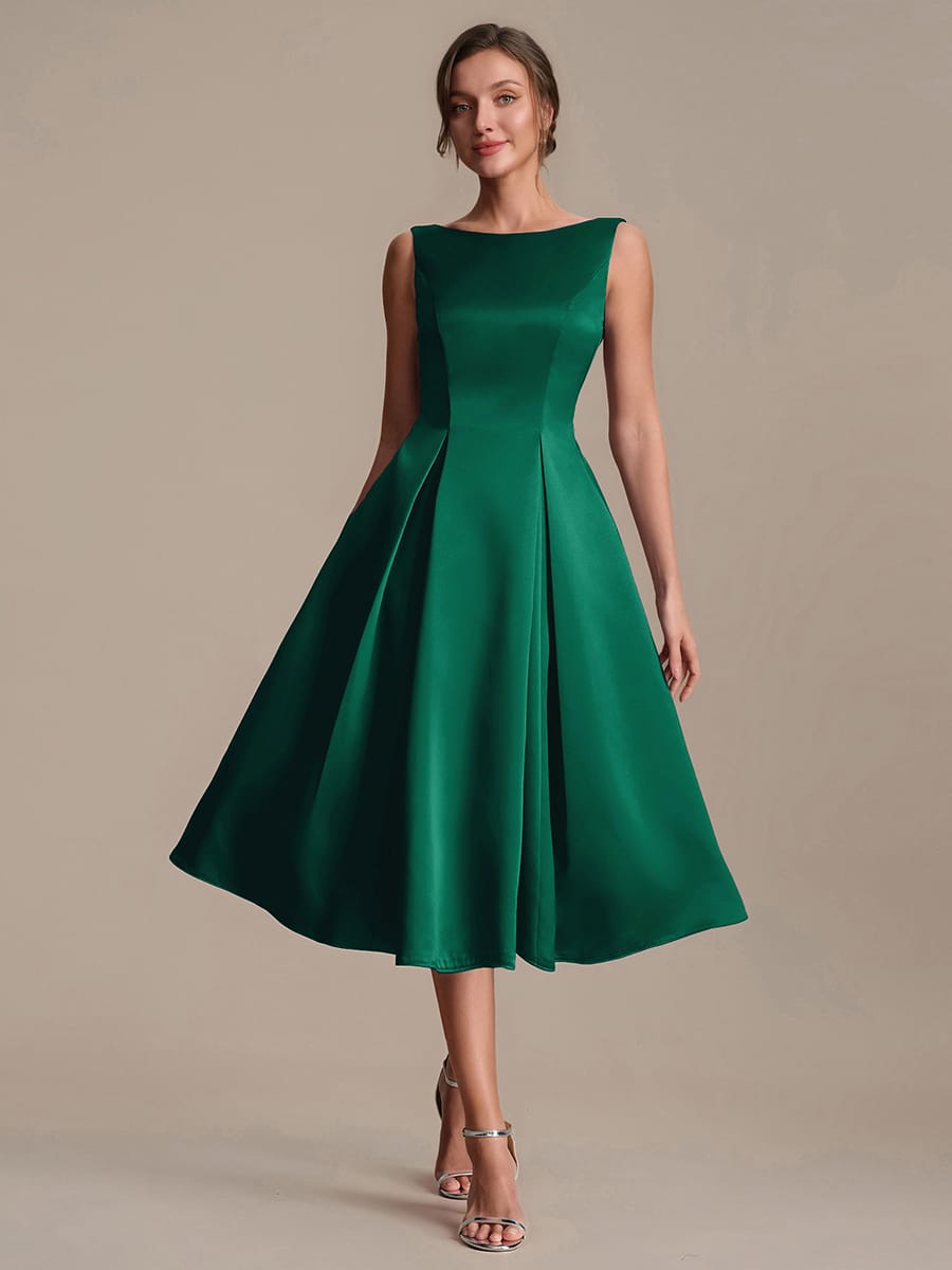Satin Sleeveless Ball-Gown Dress #color_Dark Green