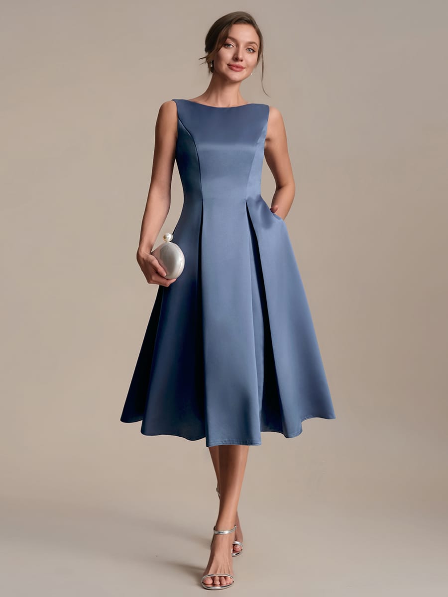 Satin Sleeveless Ball-Gown Dress #color_Dusty Blue