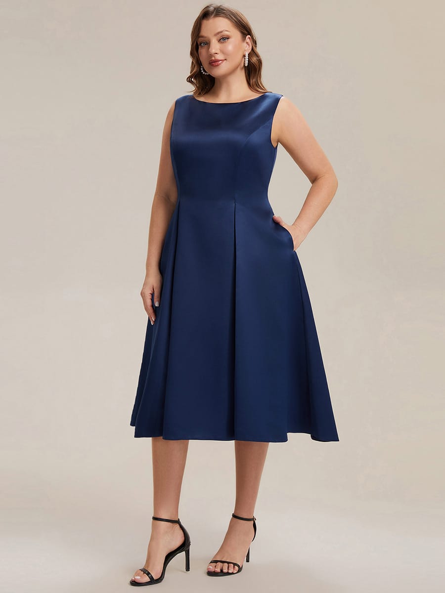 Satin Sleeveless Ball-Gown Dress #color_Navy Blue