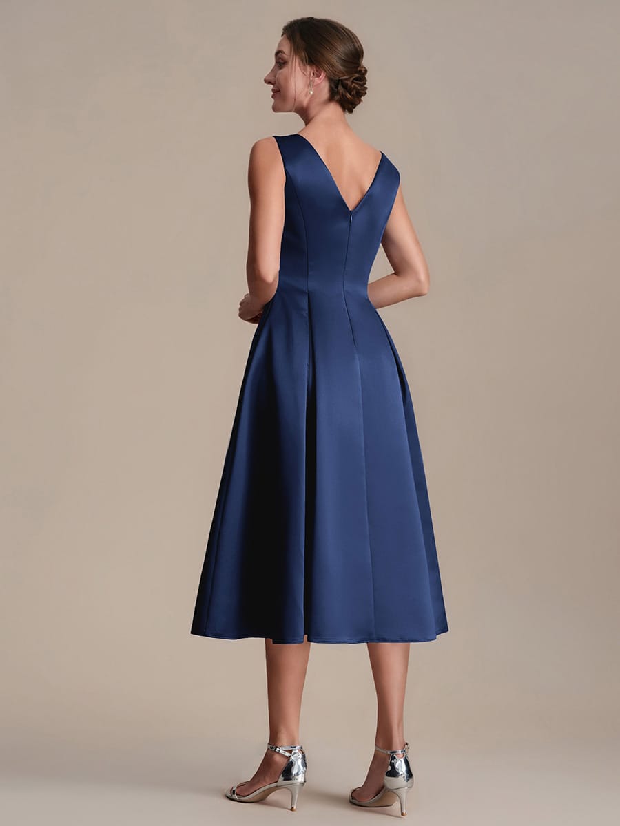 Satin Sleeveless Ball-Gown Dress #color_Navy Blue