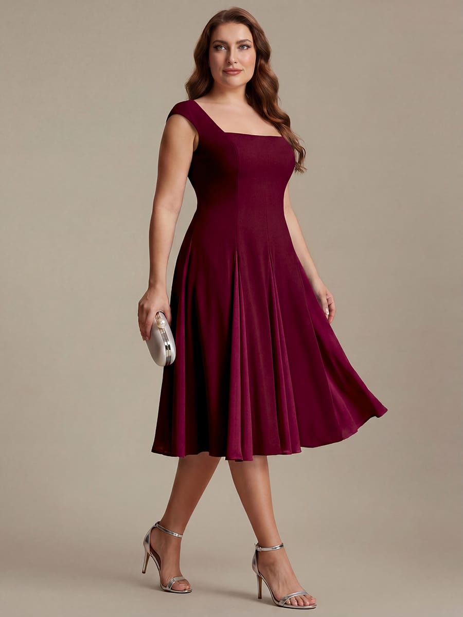 Patchwork Crepe Cap Sleeve Dress #color_Burgundy