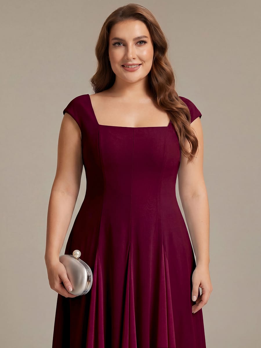 Patchwork Crepe Cap Sleeve Dress #color_Burgundy