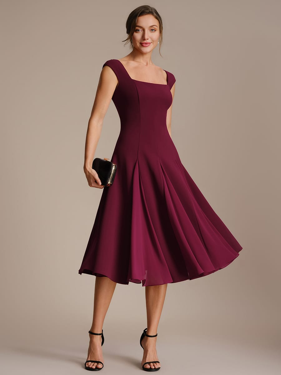 Patchwork Crepe Cap Sleeve Dress #color_Burgundy