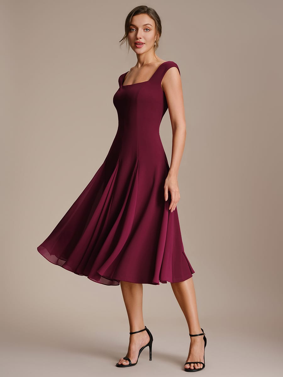Patchwork Crepe Cap Sleeve Dress #color_Burgundy