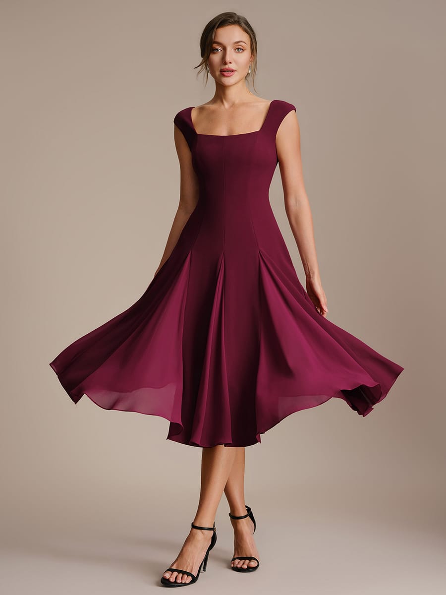 Patchwork Crepe Cap Sleeve Dress #color_Burgundy