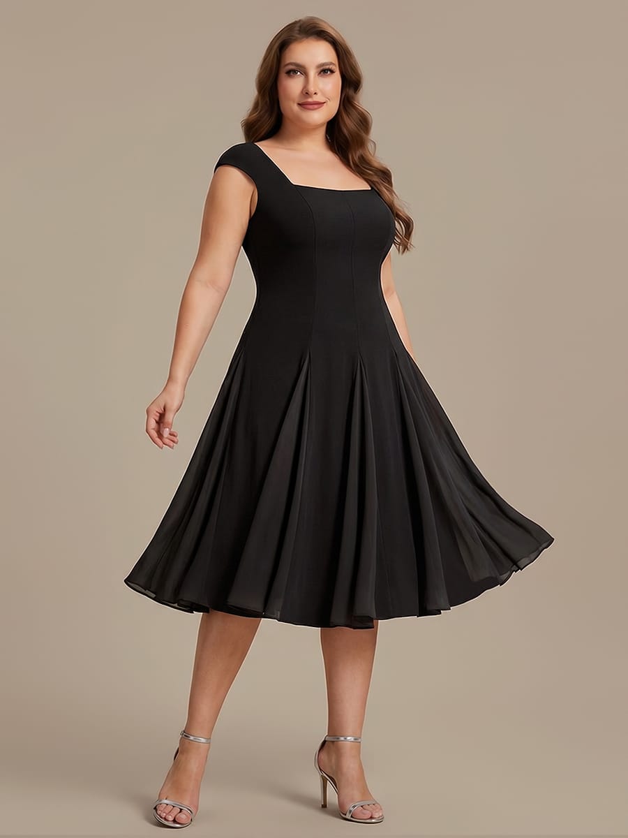 Patchwork Crepe Cap Sleeve Dress #color_Black