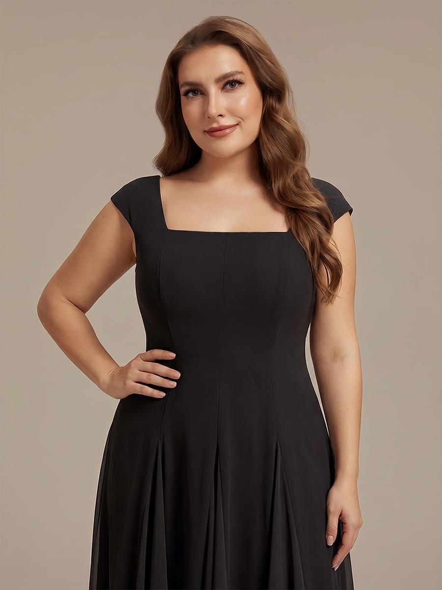 Patchwork Crepe Cap Sleeve Dress #color_Black