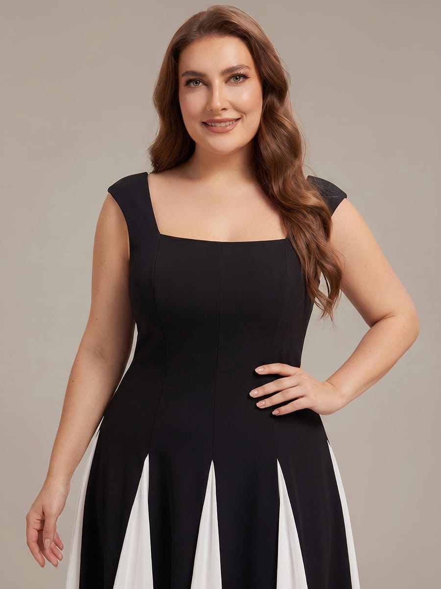 Patchwork Crepe Cap Sleeve Dress #color_Ivory-Black