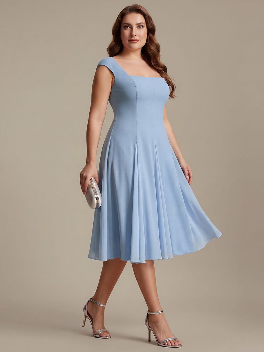 Patchwork Crepe Cap Sleeve Dress #color_Ice Blue