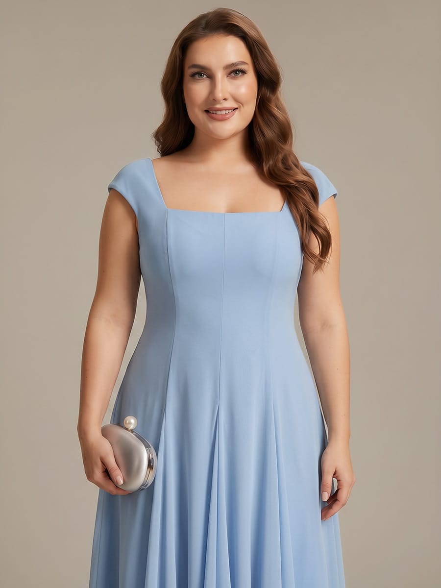 Patchwork Crepe Cap Sleeve Dress #color_Ice Blue