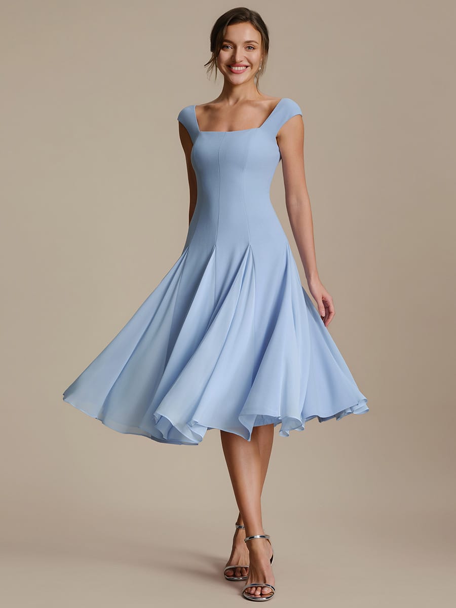 Patchwork Crepe Cap Sleeve Dress #color_Ice Blue