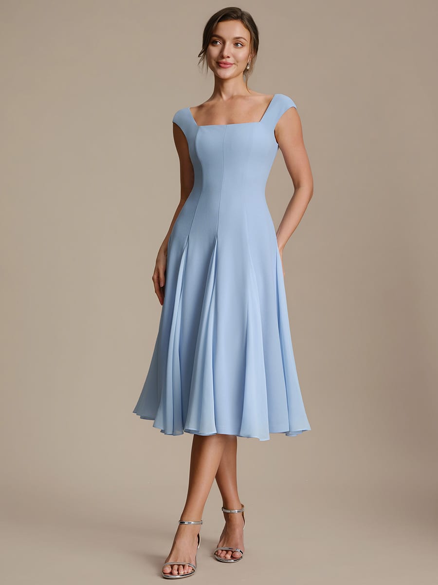 Patchwork Crepe Cap Sleeve Dress #color_Ice Blue