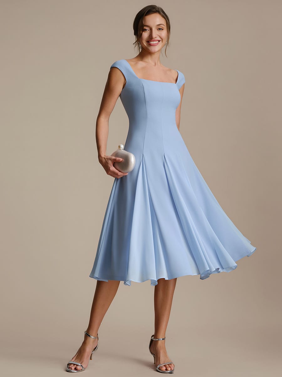 Patchwork Crepe Cap Sleeve Dress #color_Ice Blue