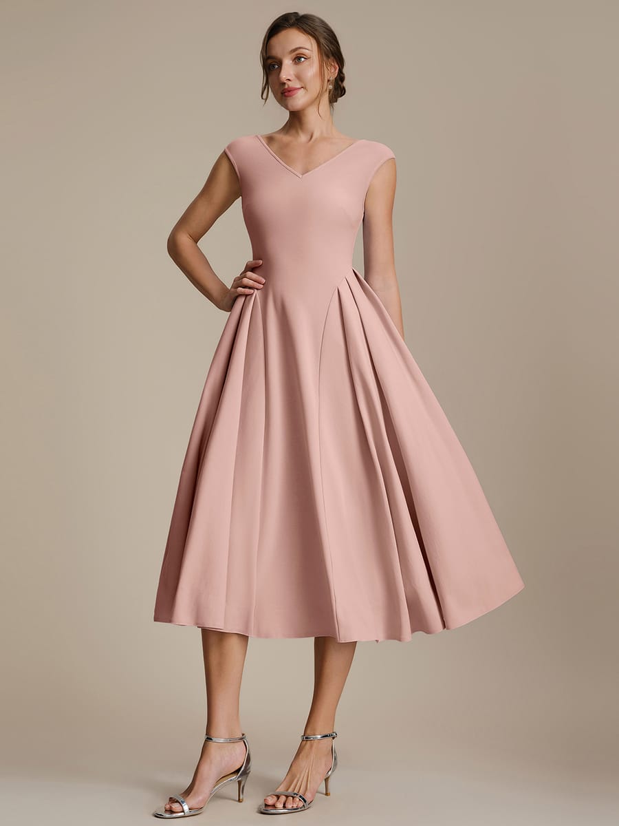 Pleated Crepe Cap Sleeve Dress #color_Dusty Rose