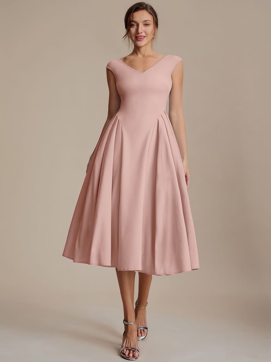 Pleated Crepe Cap Sleeve Dress #color_Dusty Rose