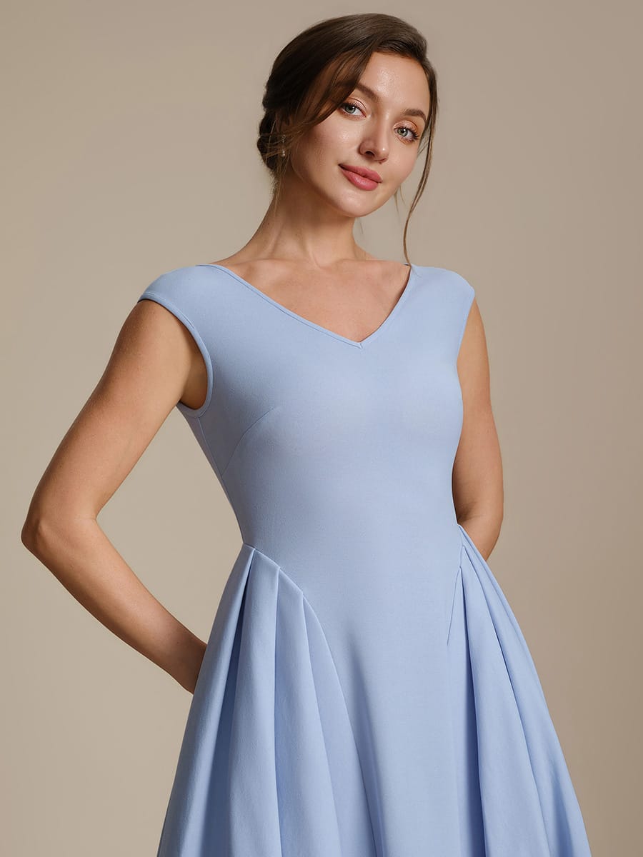 Pleated Crepe Cap Sleeve Dress #color_Ice Blue