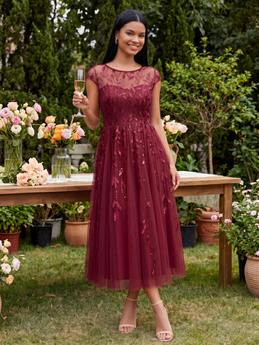 Elegant Sequin Cap Sleeve Dress