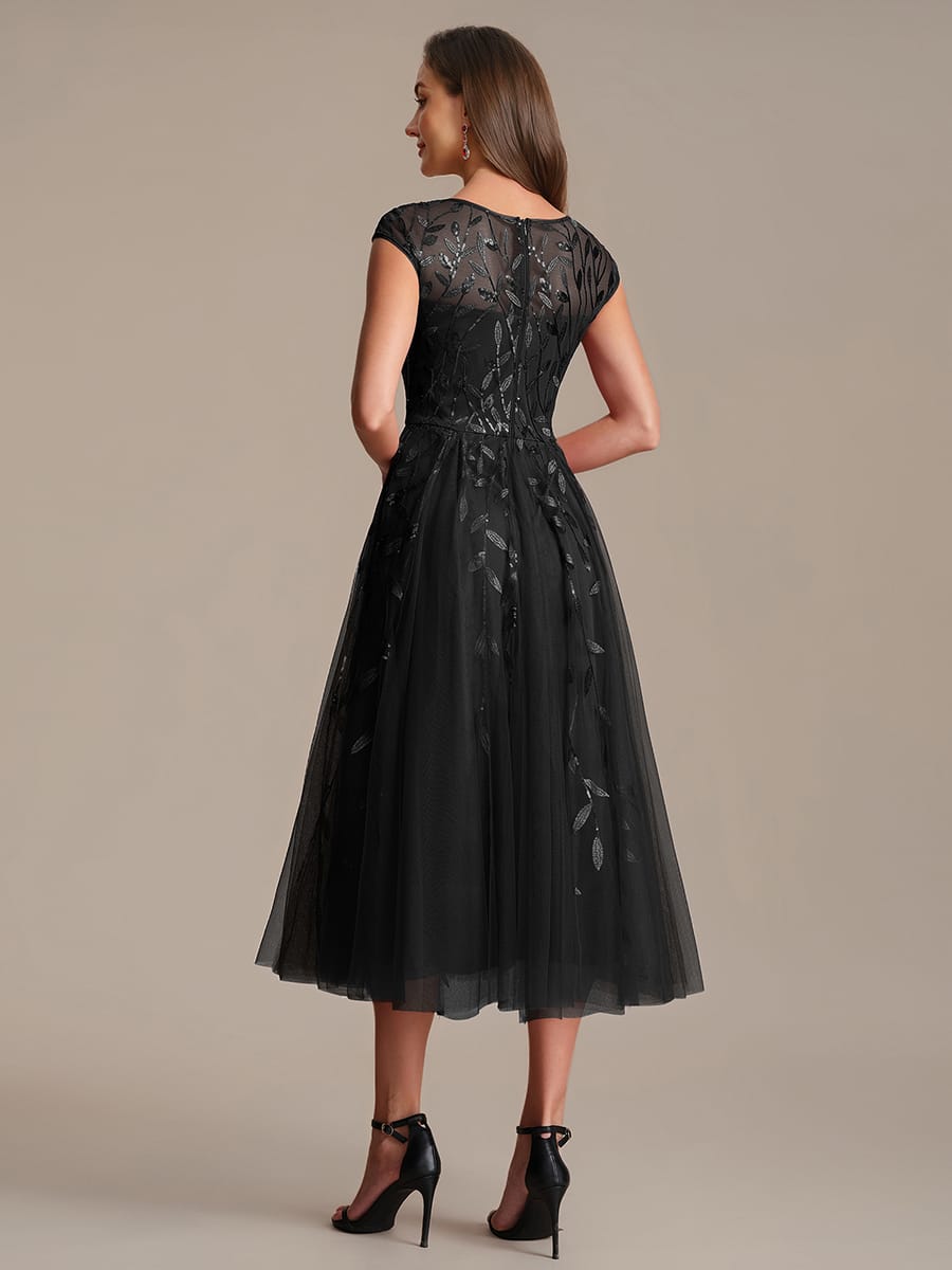 See-through Sequin Cap Sleeve Dress #color_Black