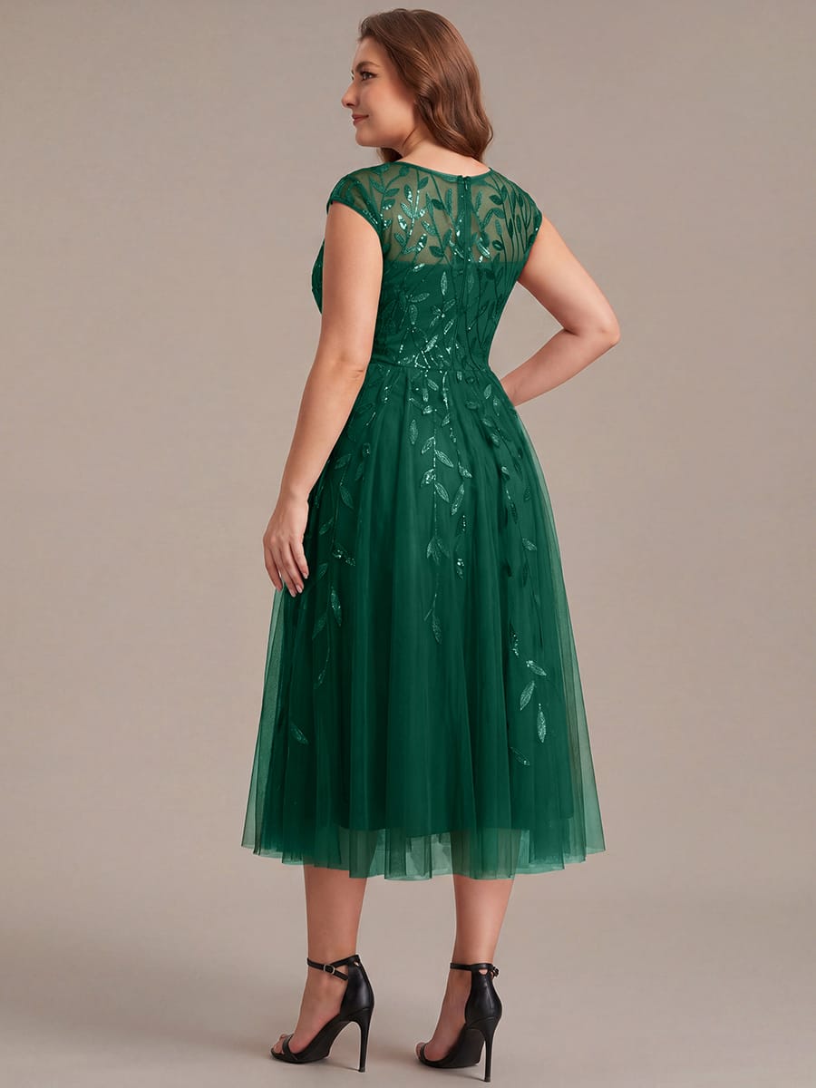 See-through Sequin Cap Sleeve Dress #color_Dark Green