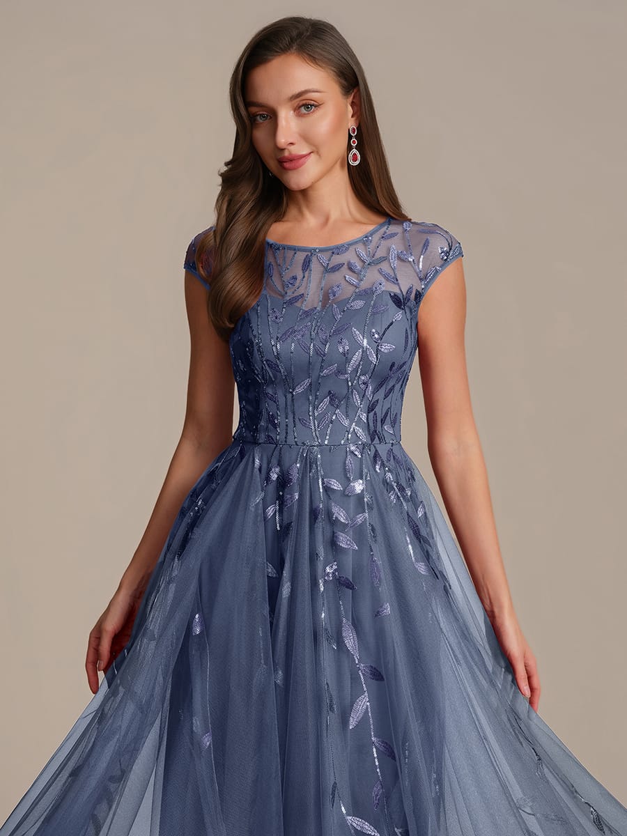 See-through Sequin Cap Sleeve Dress #color_Dusty Blue