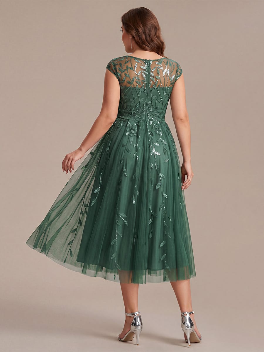See-through Sequin Cap Sleeve Dress #color_Eucalyptus Green