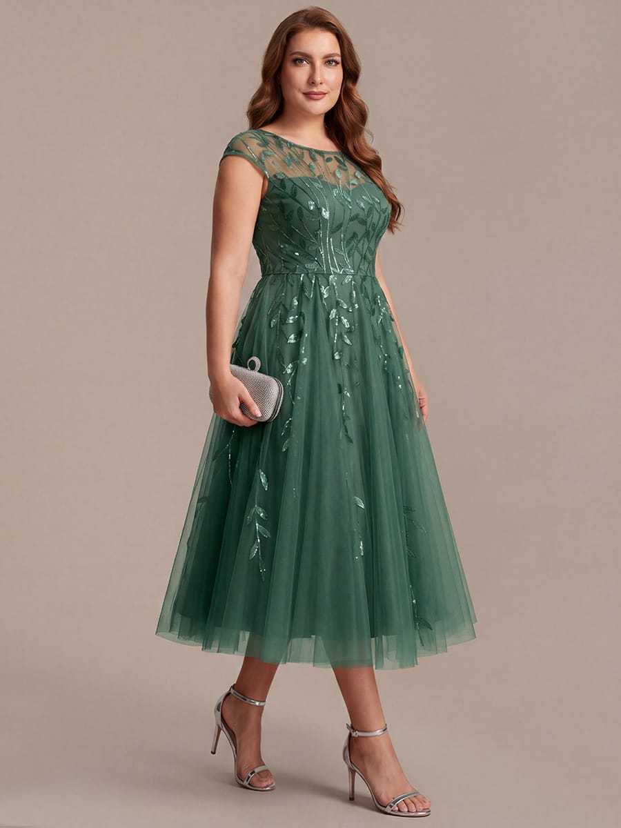 See-through Sequin Cap Sleeve Dress #color_Eucalyptus Green