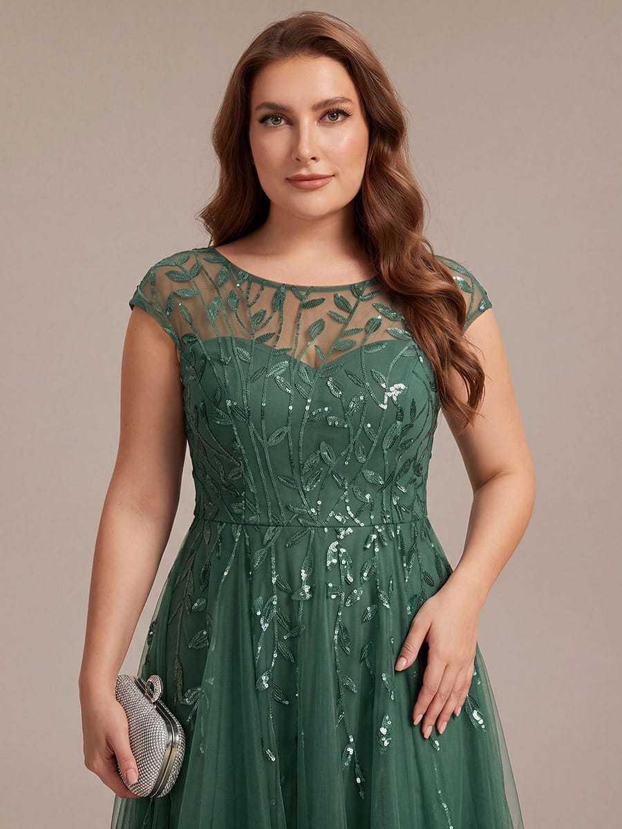 See-through Sequin Cap Sleeve Dress #color_Eucalyptus Green