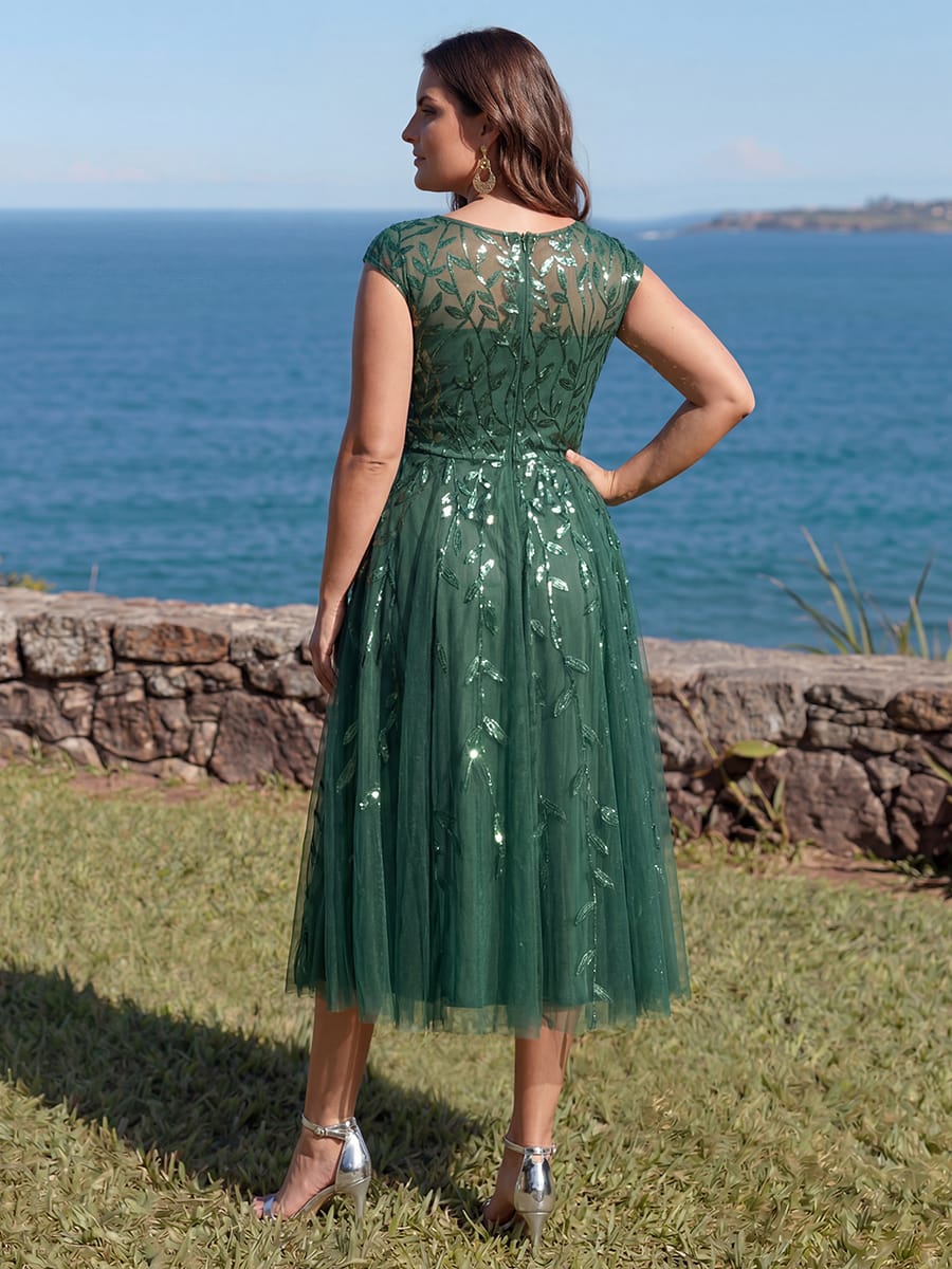 See-through Sequin Cap Sleeve Dress #color_Eucalyptus Green