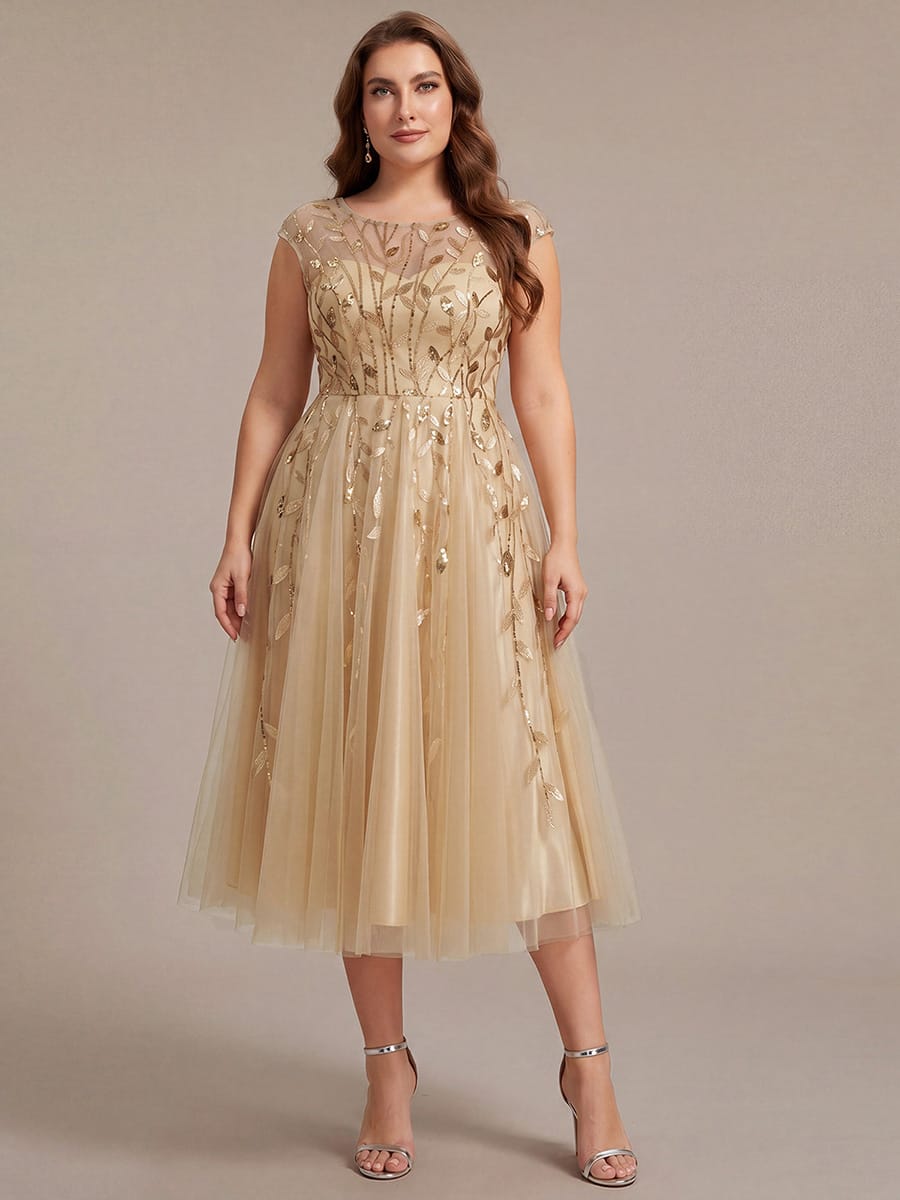 See-through Sequin Cap Sleeve Dress #color_Gold