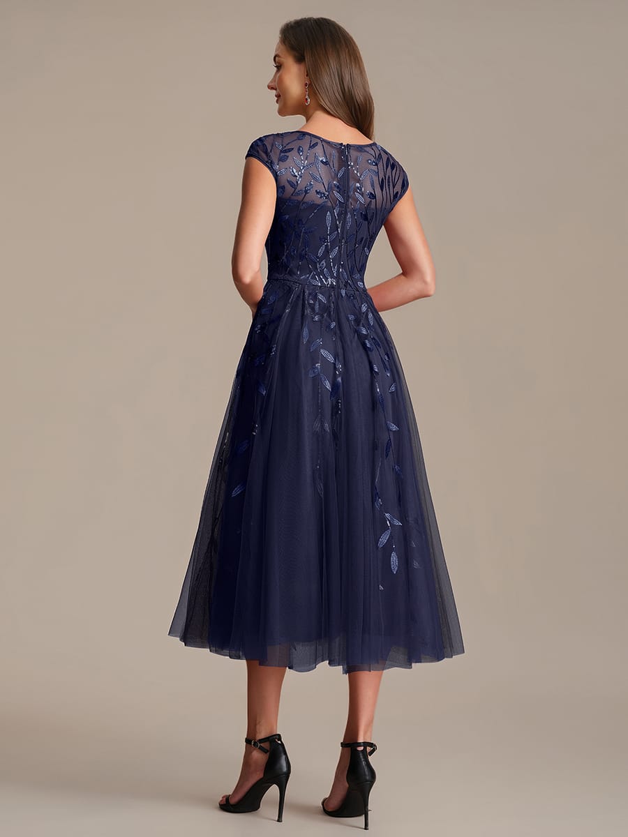 See-through Sequin Cap Sleeve Dress #color_Navy Blue