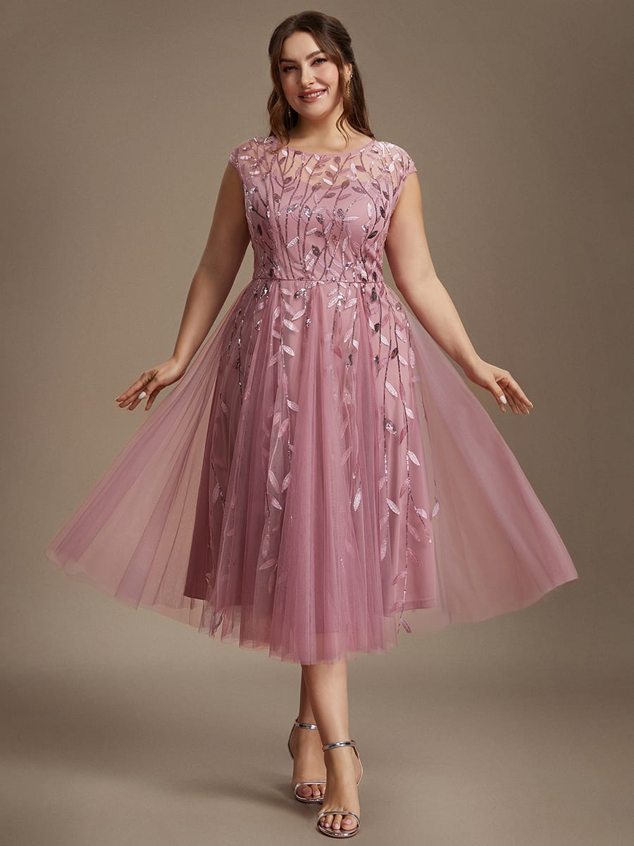 See-through Sequin Cap Sleeve Dress #color_Purple Orchid