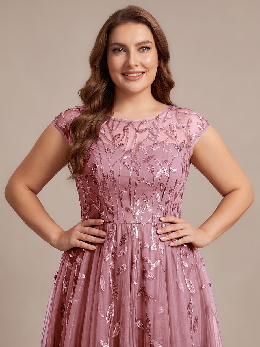 See-through Sequin Cap Sleeve Dress #color_Purple Orchid