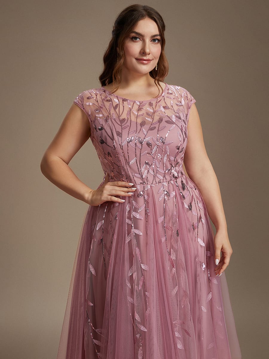 See-through Sequin Cap Sleeve Dress #color_Purple Orchid