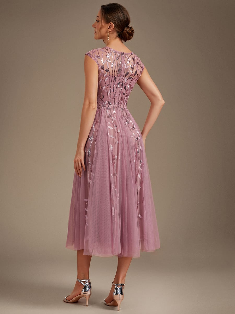 See-through Sequin Cap Sleeve Dress #color_Purple Orchid