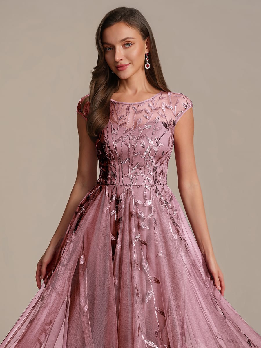 See-through Sequin Cap Sleeve Dress #color_Purple Orchid