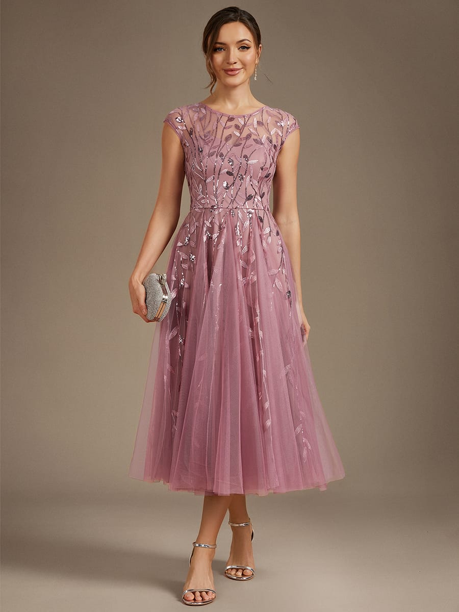 See-through Sequin Cap Sleeve Dress #color_Purple Orchid