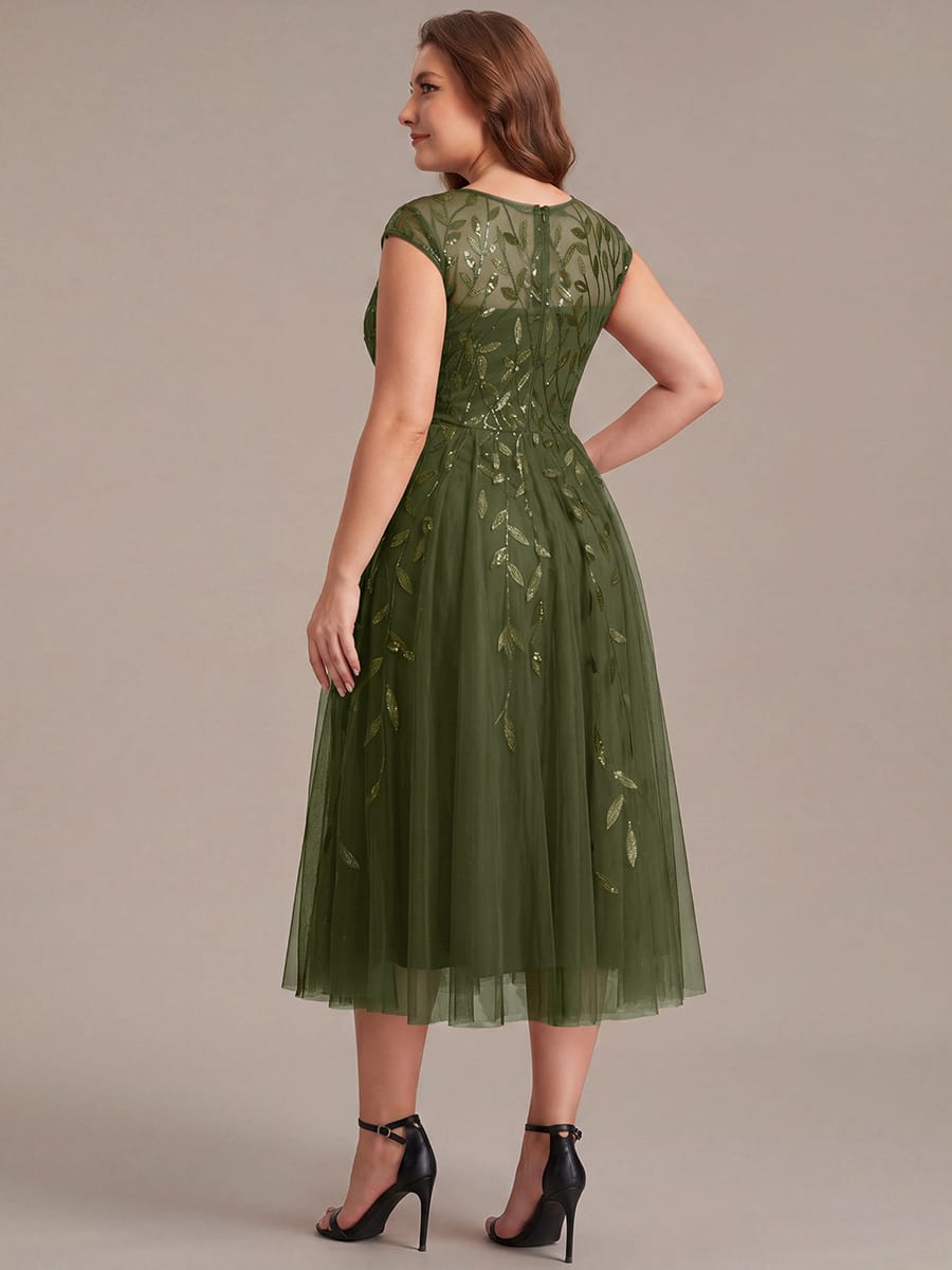 See-through Sequin Cap Sleeve Dress #color_Olive Green
