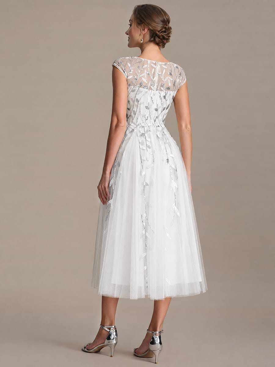 See-through Sequin Cap Sleeve Dress #color_White