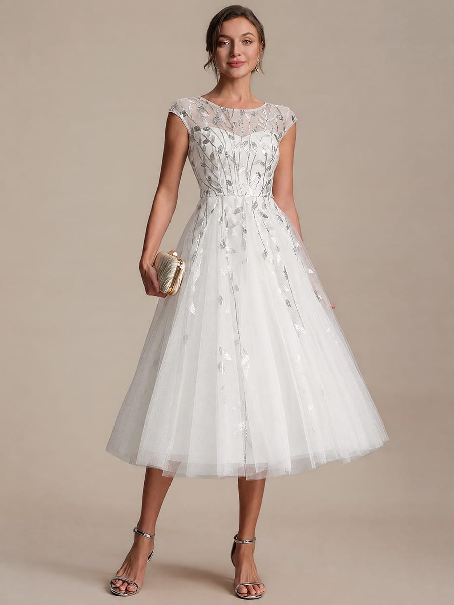 See-through Sequin Cap Sleeve Dress #color_White