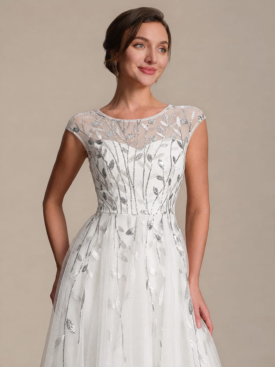 See-through Sequin Cap Sleeve Dress #color_White