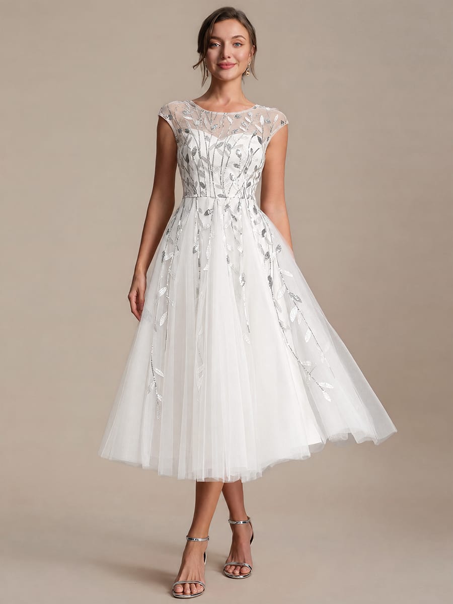 See-through Sequin Cap Sleeve Dress #color_White