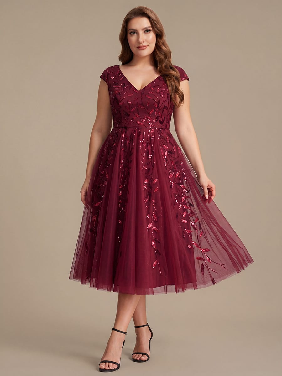 Sequin Sleeveless A-Line Dress #color_Burgundy