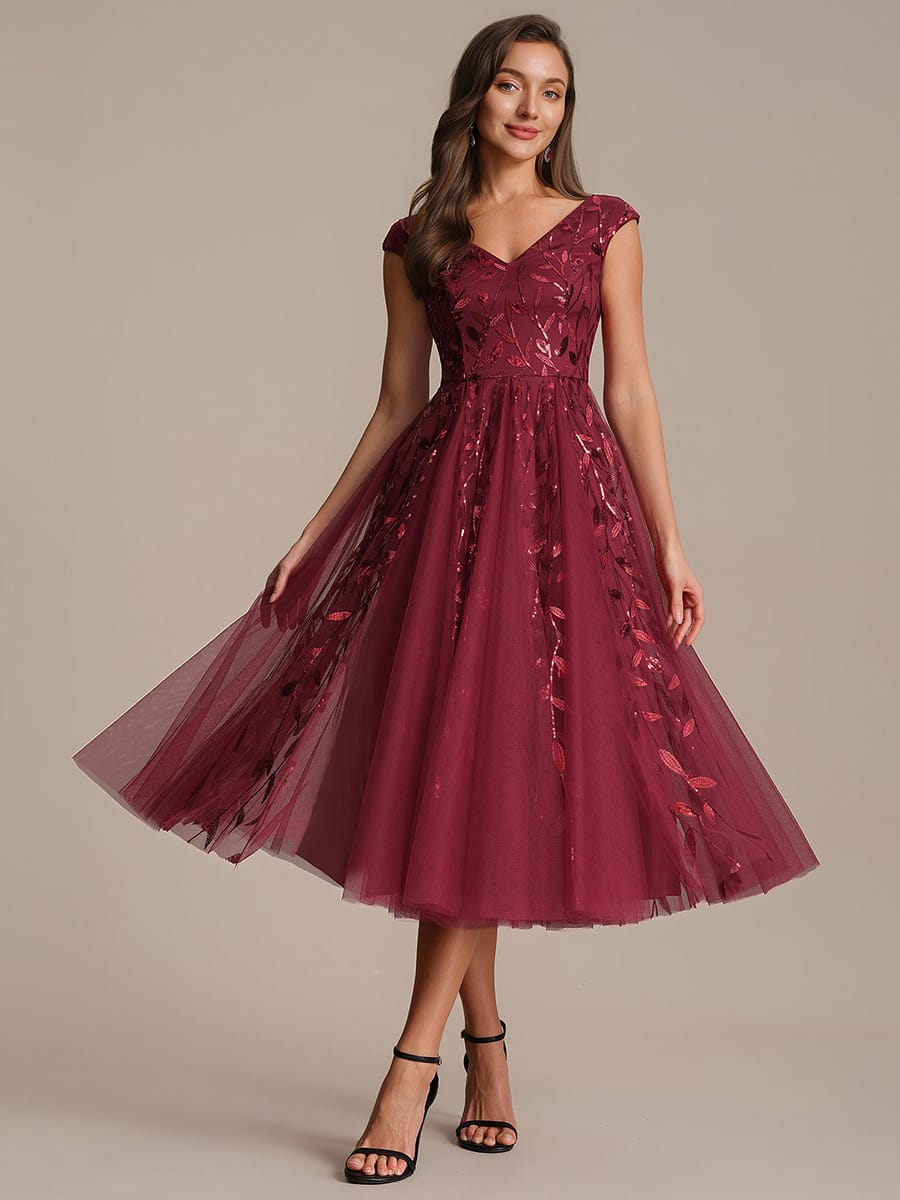 Sequin Sleeveless A-Line Dress #color_Burgundy