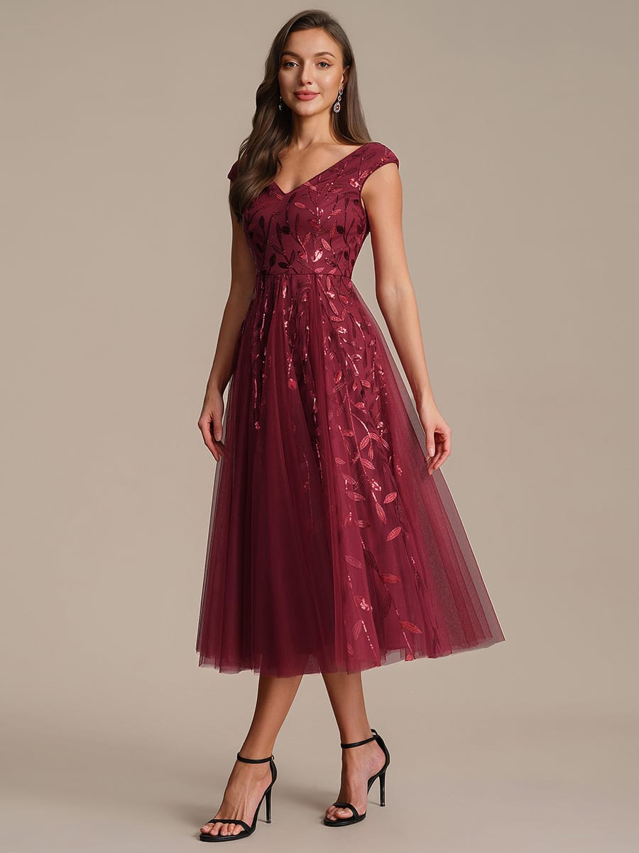 Sequin Sleeveless A-Line Dress #color_Burgundy